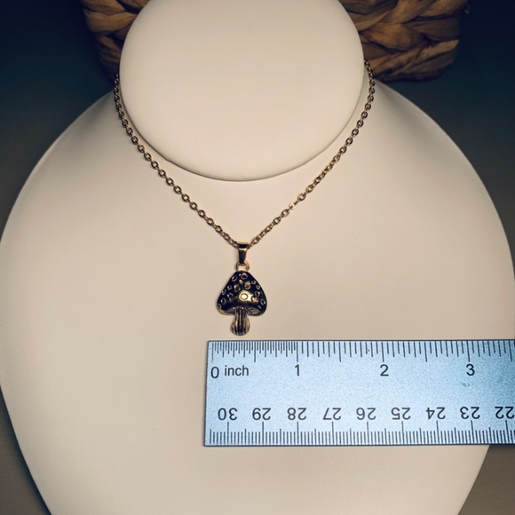 Whimsical Mushroom Pendant Necklace, 19” chain - Picture 7 of 10